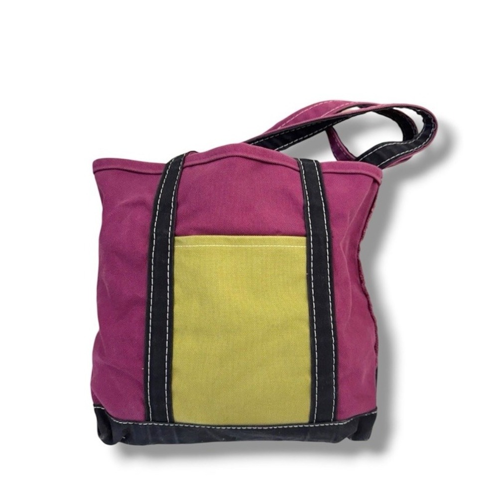 Vintage LL BEAN Canvas BOAT AND TOTE Bag Medium Purple Lime Green Black 90s USA